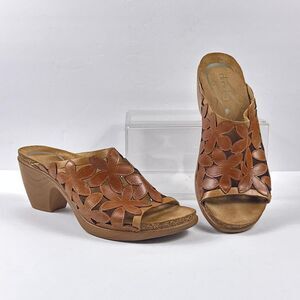 Dansko Clarrisa Sandals Womens 40 Brown Leather Floral Cutout Mule Slide Heels